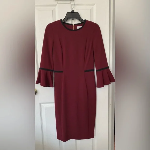 Bell Sleeve Burgundy Calvin Klein Dress Calvin Klein Burgundy Bell